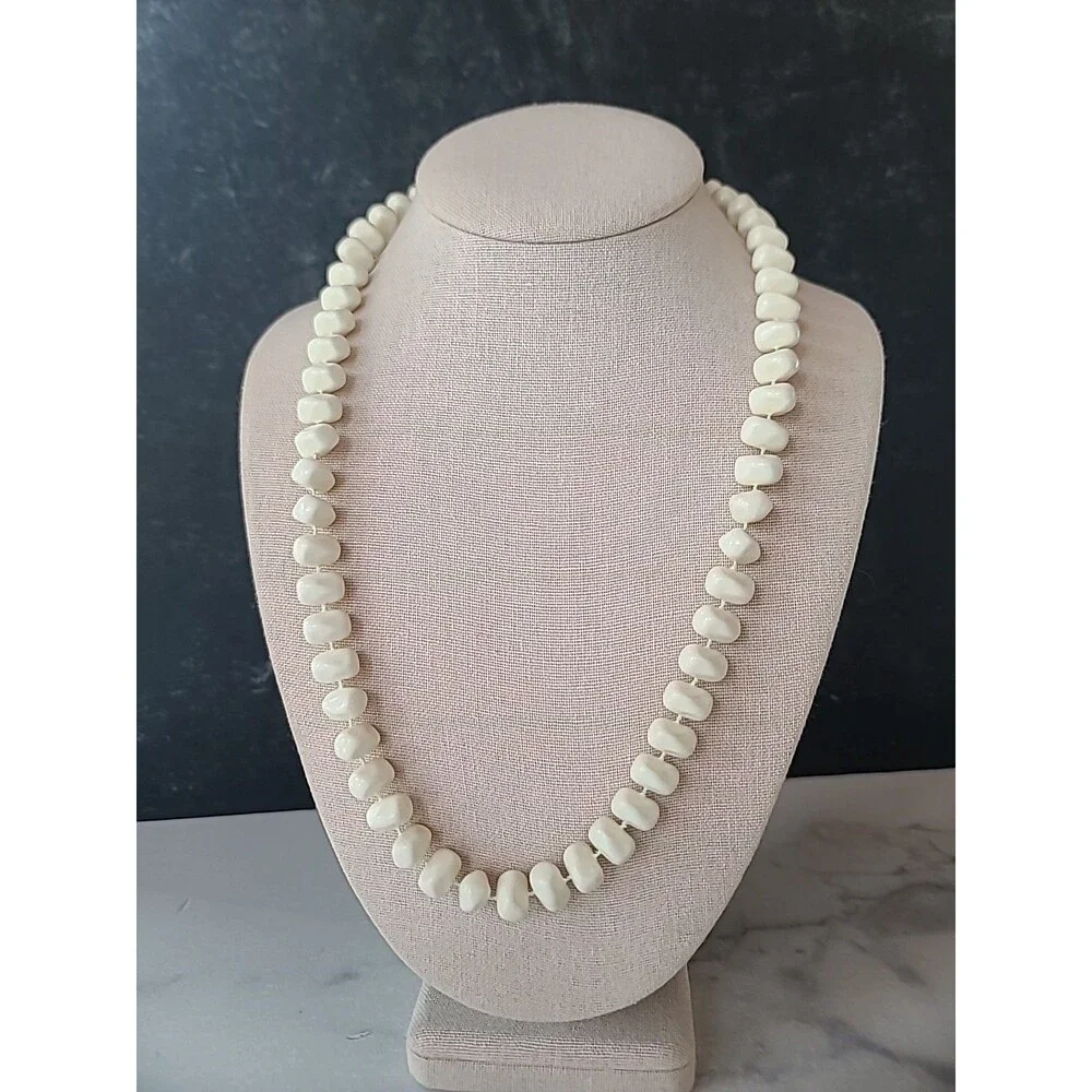White Enamel Beaded Necklace, Vintage Costume Jewelry, READ DESCRIPTION